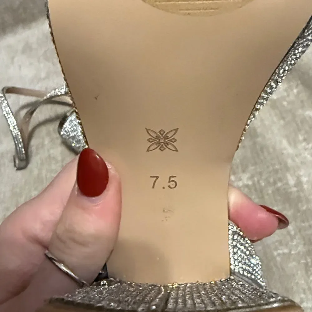 BCBGeneration Shimmering Silver Block Heels